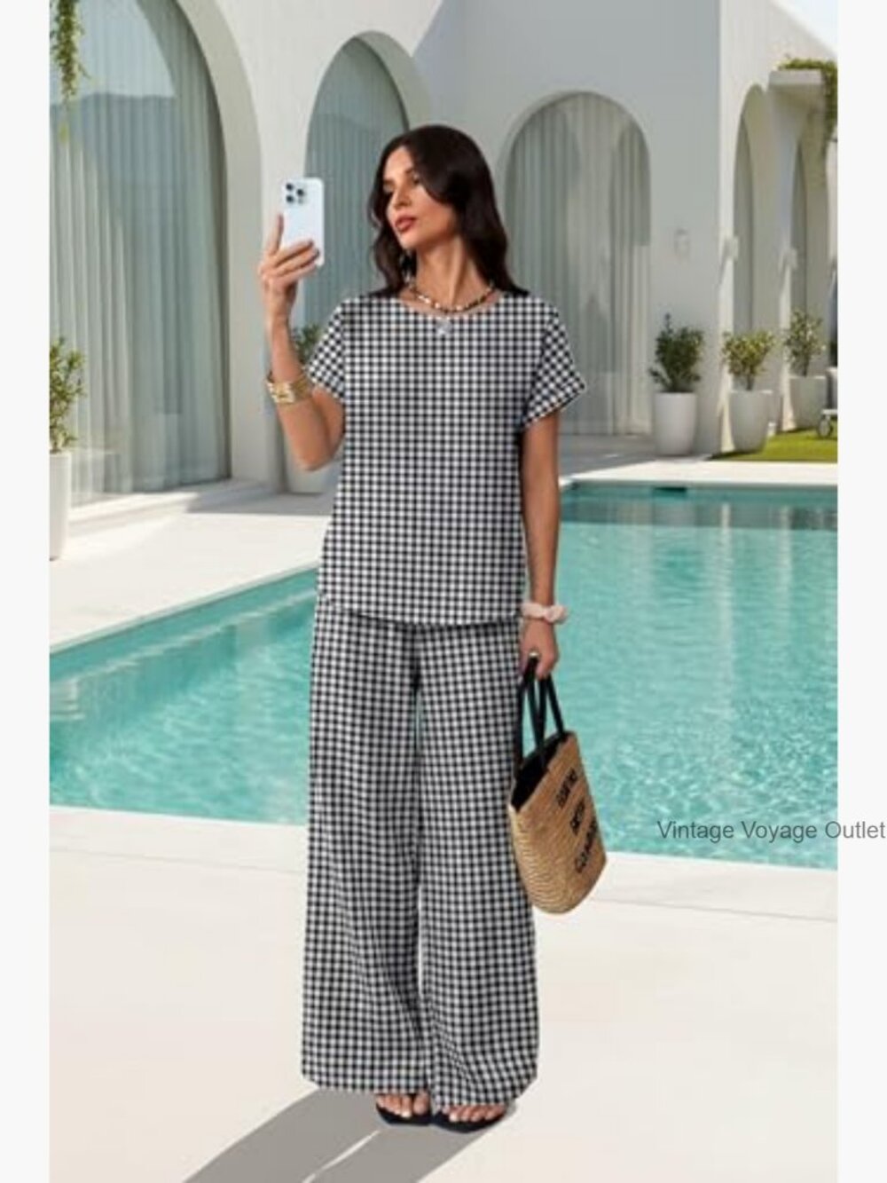 Women's Linen Blend 2 Piece Pant Set Summer Vacation Outfit - Picture 3 of 7